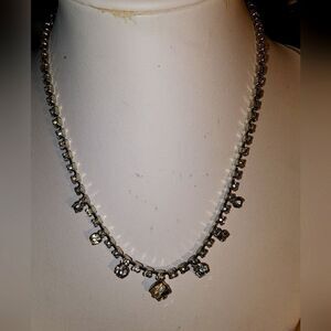 Vintage Elegant Silver Rhinestones Necklace 15"